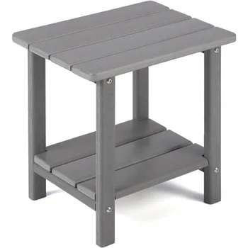 Apolimi Adirondack Открытый приставной столик, 2-уровневый прочный торцевой столик для патио, устойчивый к атмосферным воздействиям, 16,5-дюймовый массивный приставной столик Патио, бассейн (серый)