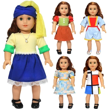 Одежда для куклы подходит 45см Аксессуары для американских кукол Модное платье в клетку, джинсовый комбинезон Подарок для девочки