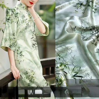 Изготовленное на заказ атласное платье из бамбуковых листьев Шелковая ткань Cheongsam для изготовления весенней и летней одежды